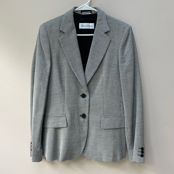 Max Mara Made in Italy Wool Linen Blend Gray Black White Textured Blazer Size 10 - Picture 9 of 9